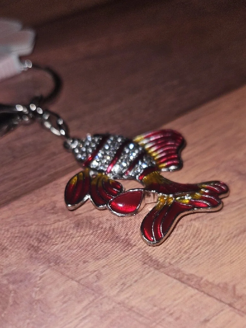 Rhinestone Red Enamel Fish Keychain Charms Nwt